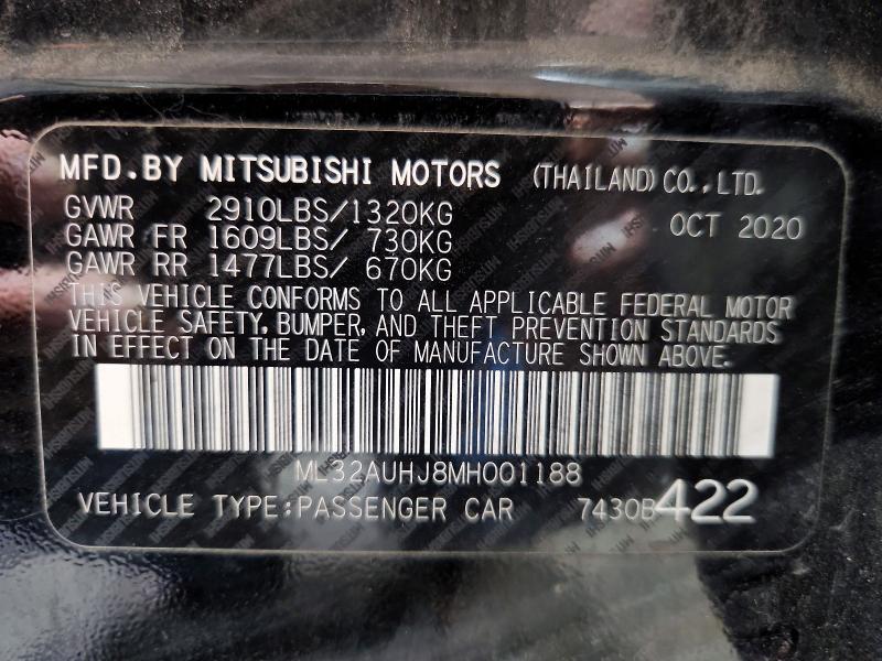 Aukcja sprzedaży 2021 Mitsubishi Mirage, vin: ML32AUHJ8MH001188, numer aukcji: 58371266