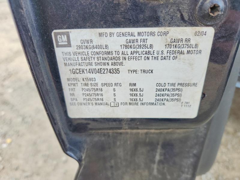 55496876 :رقم المزاد ، 1GCEK14V04E274335 vin ، 2004 Chevrolet Silverado مزاد بيع