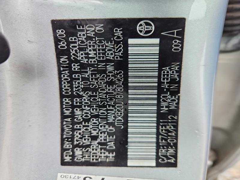 Продажа на аукционе авто 2008 Toyota Prius, vin: JTDKB20U187804263, номер лота: 56682886