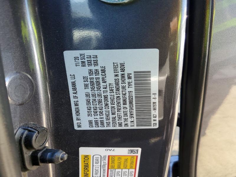 58256606 :رقم المزاد ، 5FNYF5H55MB020119 vin ، 2021 Honda Pilot مزاد بيع