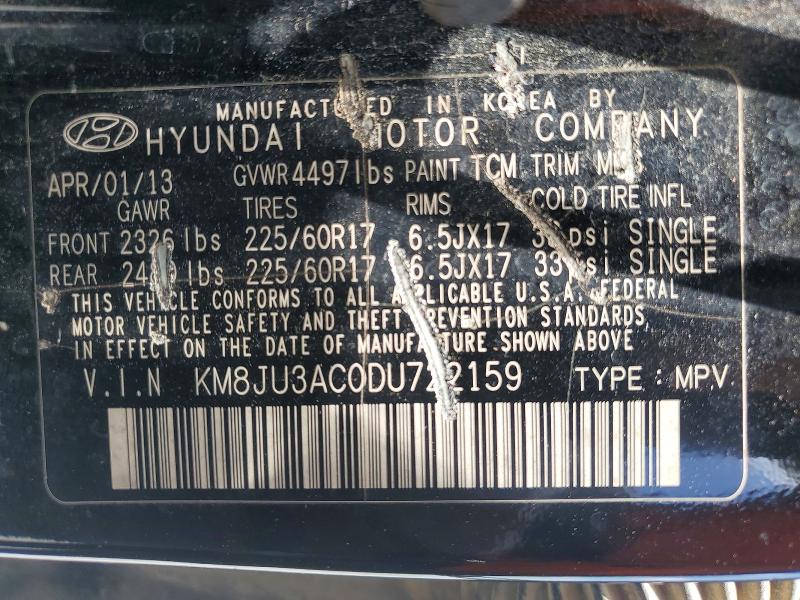 Продажа на аукционе авто 2013 Hyundai Tucson, vin: KM8JU3AC0DU722159, номер лота: 58594026