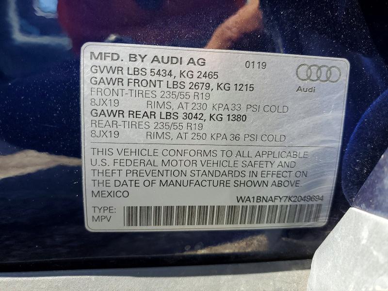Aukcja sprzedaży 2019 Audi Q5, vin: WA1BNAFY7K2049694, numer aukcji: 56958496