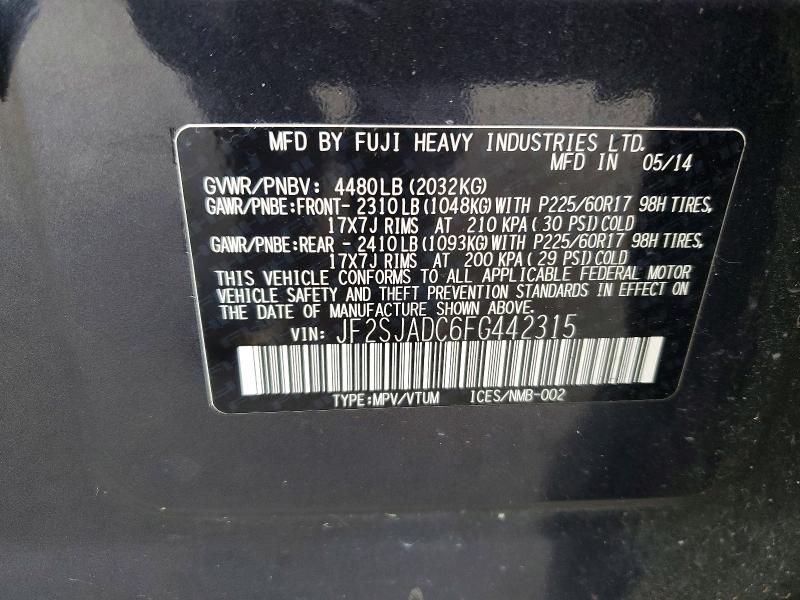 Продажа на аукционе авто 2015 Subaru Forester, vin: JF2SJADC6FG442315, номер лота: 85619745