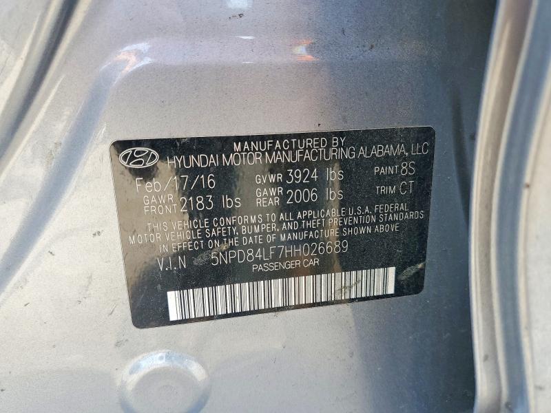 55943236 :رقم المزاد ، 5NPD84LF7HH026689 vin ، 2017 Hyundai Elantra مزاد بيع