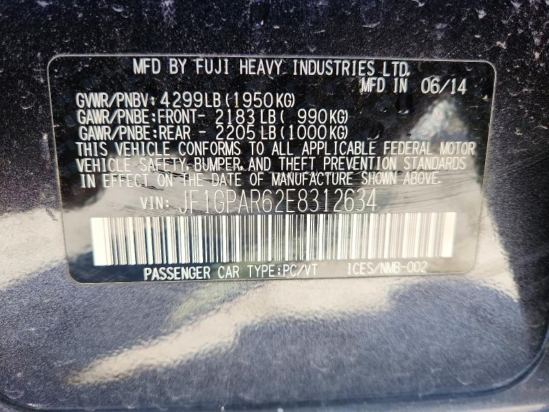 Продажа на аукционе авто 2014 Subaru Impreza, vin: JF1GPAR62E8312634, номер лота: 55848976