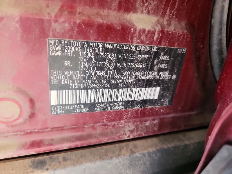 Продаж на аукціоні авто 2021 Toyota Rav4, vin: 2T3P1RFV5MW238320, номер лоту: 59138176