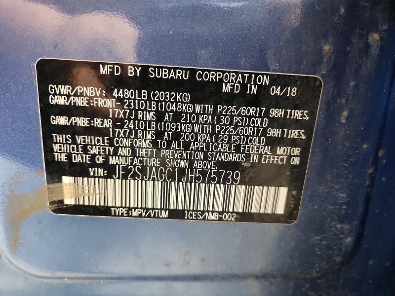 Продажа на аукционе авто 2018 Subaru Forester, vin: JF2SJAGC1JH575739, номер лота: 55855466
