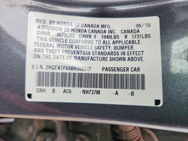 Aukcja sprzedaży 2011 Honda Civic, vin: 2HGFA1F69BH502949, numer aukcji: 55760616