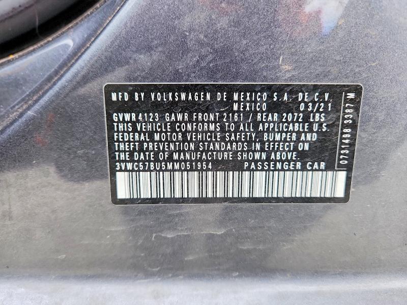 2021 Volkswagen Jetta მანქანა იყიდება აუქციონზე, vin: 3VWC57BU5MM051954, აუქციონის ნომერი: 57691576
