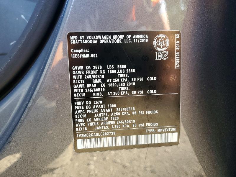 Aukcja sprzedaży 2020 Volkswagen Atlas Cross Sport, vin: 1V2MC2CA8LC202739, numer aukcji: 55215926