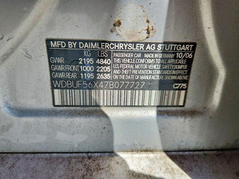 57223056 :رقم المزاد ، WDBUF56X47B077727 vin ، 2007 Mercedes-benz E مزاد بيع