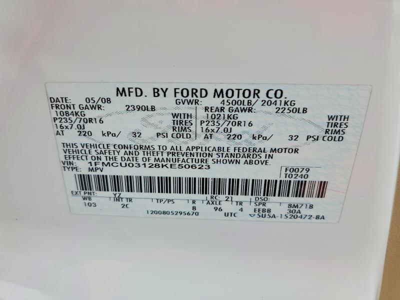 2008 Ford Escape მანქანა იყიდება აუქციონზე, vin: 1FMCU03128KE50623, აუქციონის ნომერი: 57908216