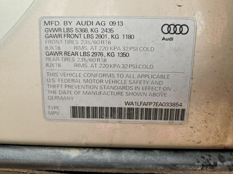 58576926 :رقم المزاد ، WA1LFAFP7EA033854 vin ، 2014 Audi Q5 مزاد بيع
