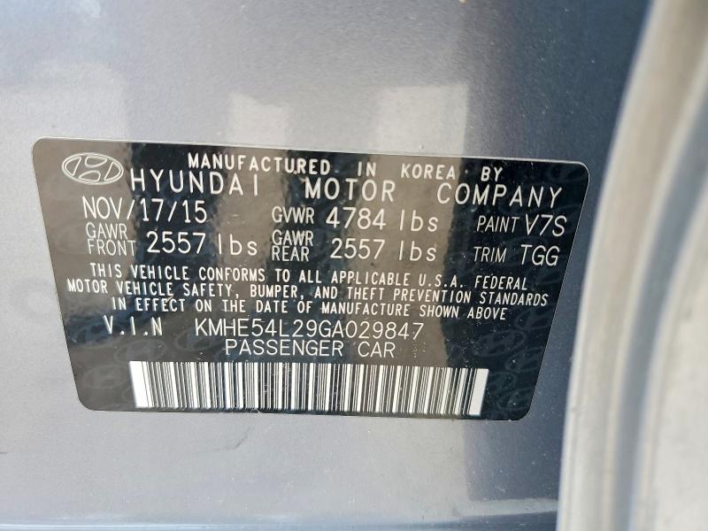 2016 Hyundai Sonata Plug-in Hybrid მანქანა იყიდება აუქციონზე, vin: KMHE54L29GA029847, აუქციონის ნომერი: 56471236