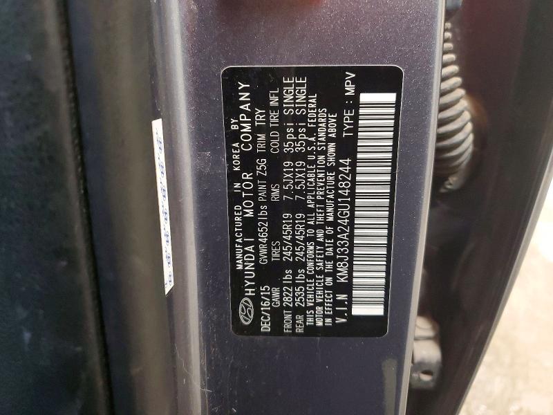 58827326 :رقم المزاد ، KM8J33A24GU148244 vin ، 2016 Hyundai Tucson مزاد بيع