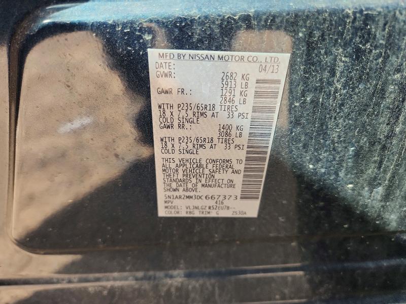 2013 Nissan Pathfinder მანქანა იყიდება აუქციონზე, vin: 5N1AR2MM3DC667373, აუქციონის ნომერი: 57060266
