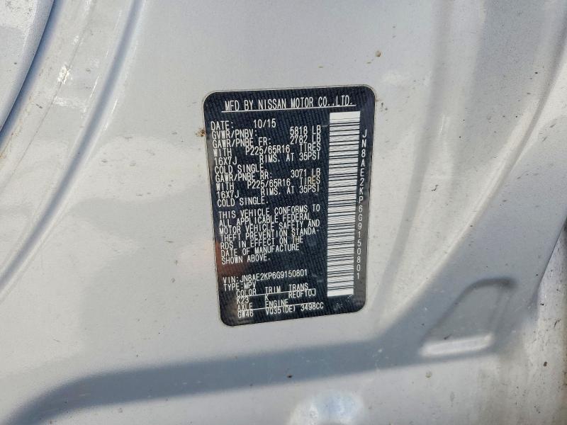 57735956 :رقم المزاد ، JN8AE2KP6G9150801 vin ، 2016 Nissan Quest مزاد بيع
