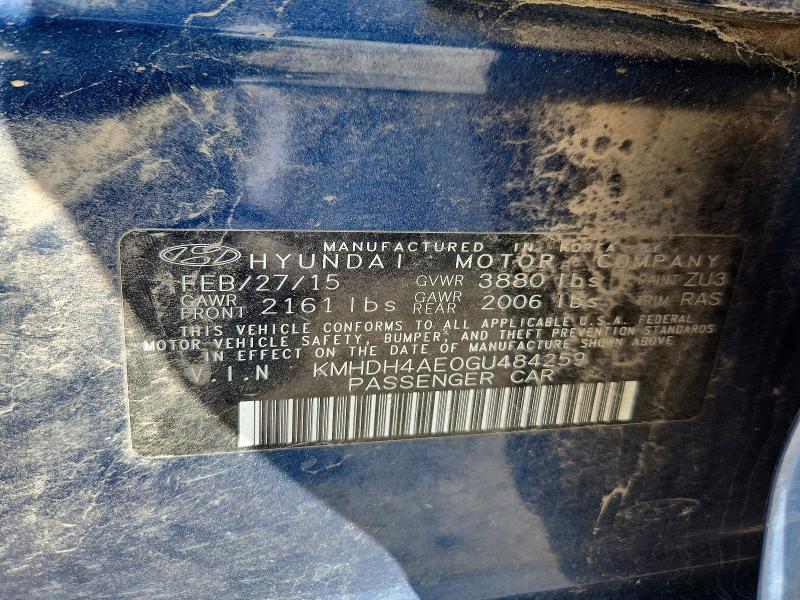 Продаж на аукціоні авто 2016 Hyundai Elantra, vin: KMHDH4AE0GU484259, номер лоту: 58210506