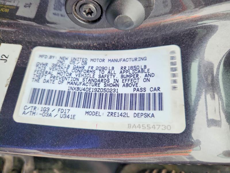 2009 Toyota Corolla მანქანა იყიდება აუქციონზე, vin: 1NXBU40E19Z050231, აუქციონის ნომერი: 85614435