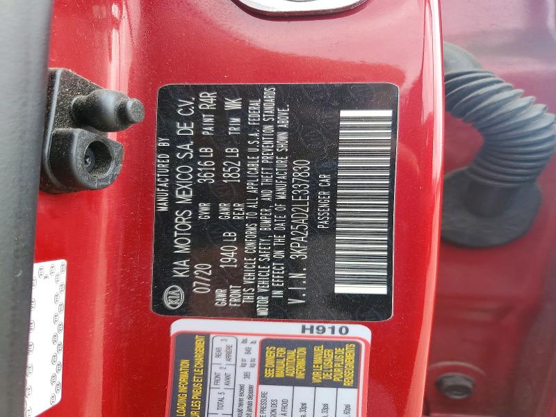58312896 :رقم المزاد ، 3KPA25AD2LE337830 vin ، 2020 Kia Rio 5-door مزاد بيع