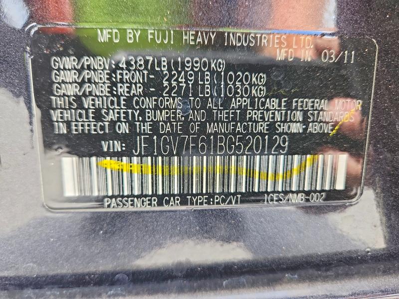 Продаж на аукціоні авто 2011 Subaru Impreza, vin: JF1GV7F61BG520129, номер лоту: 57263186