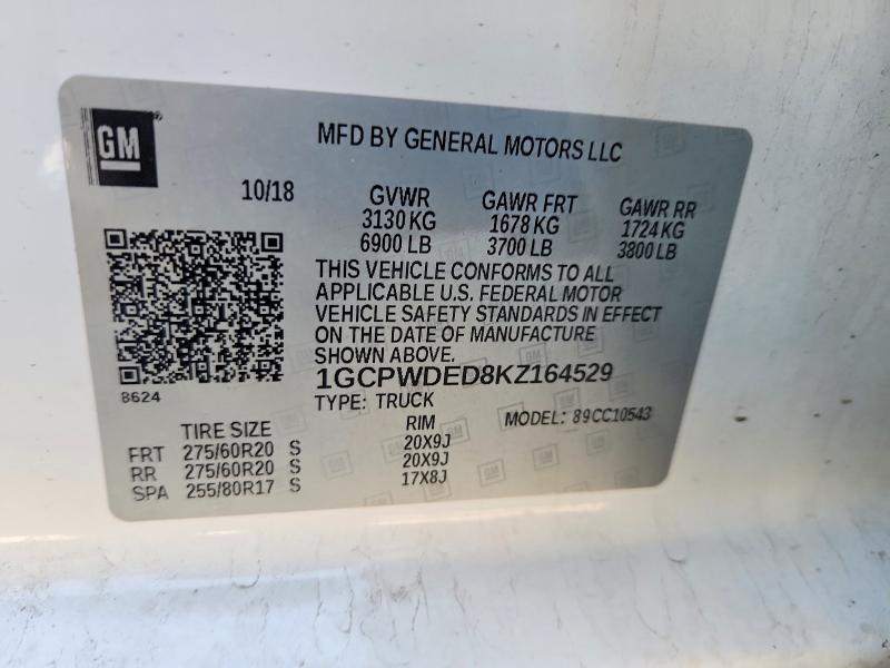 2019 Chevrolet Silverado მანქანა იყიდება აუქციონზე, vin: 1GCPWDED8KZ164529, აუქციონის ნომერი: 59555336