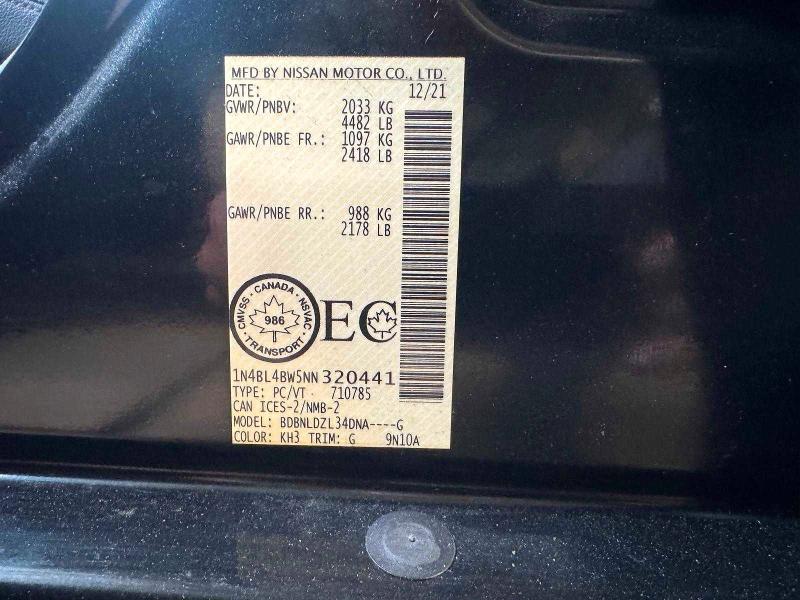 Продажа на аукционе авто 2022 Nissan Altima, vin: 1N4BL4BW5NN320441, номер лота: 56368946