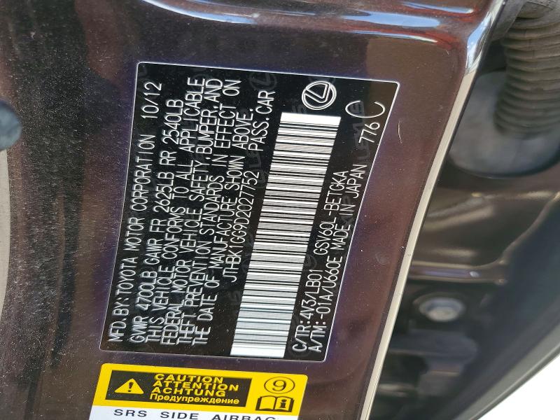 Aukcja sprzedaży 2013 Lexus Es, vin: JTHBK1GG9D2027752, numer aukcji: 58448046