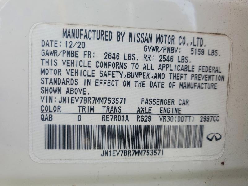 55313916 :رقم المزاد ، JN1EV7BR7MM753571 vin ، 2021 Infiniti Q50 مزاد بيع