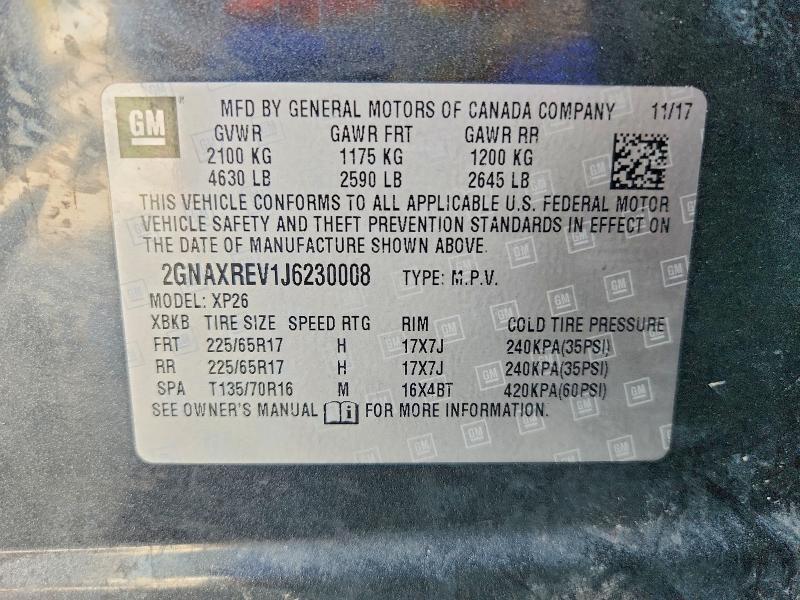 Aukcja sprzedaży 2018 Chevrolet Equinox, vin: 2GNAXREV1J6230008, numer aukcji: 56741516