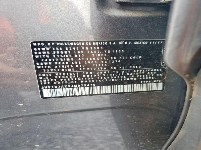 2018 Volkswagen Tiguan მანქანა იყიდება აუქციონზე, vin: 3VV1B7AX9JM079476, აუქციონის ნომერი: 58319556