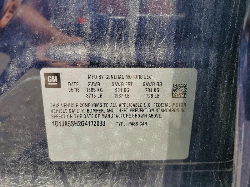 Aukcja sprzedaży 2016 Chevrolet Sonic, vin: 1G1JA5SH2G4172088, numer aukcji: 56887716