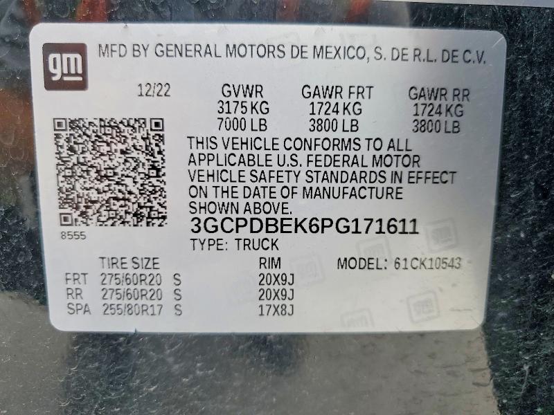Продаж на аукціоні авто 2023 Chevrolet Silverado, vin: 3GCPDBEK6PG171611, номер лоту: 57776626