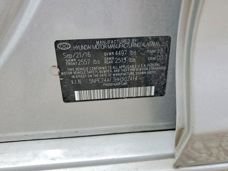 57699036 :رقم المزاد ، 5NPE24AF3HH502414 vin ، 2017 Hyundai Sonata مزاد بيع