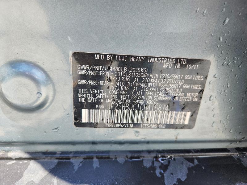 Aukcja sprzedaży 2012 Subaru Forester, vin: JF2SHBDC1CH416874, numer aukcji: 55502436