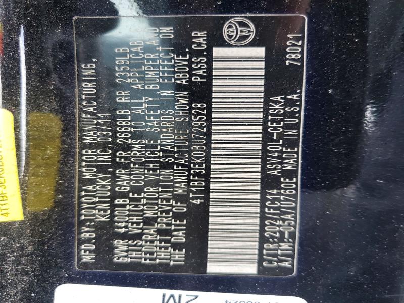 Продаж на аукціоні авто 2011 Toyota Camry, vin: 4T1BF3EK0BU729528, номер лоту: 56579866