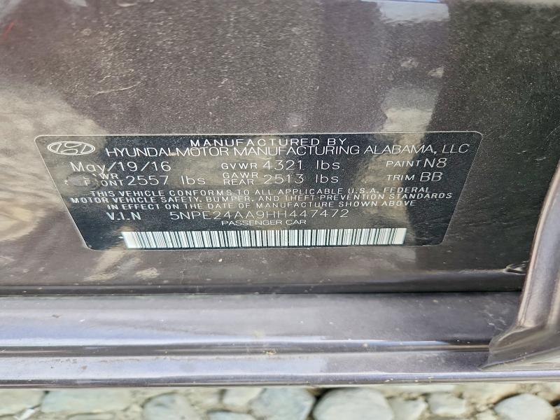 2017 Hyundai Sonata მანქანა იყიდება აუქციონზე, vin: 5NPE24AA9HH447472, აუქციონის ნომერი: 56659366
