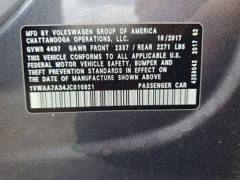 Aukcja sprzedaży 2018 Volkswagen Passat, vin: 1VWAA7A34JC010921, numer aukcji: 55887316