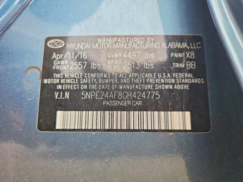 Продажа на аукционе авто 2016 Hyundai Sonata, vin: 5NPE24AF8GH424775, номер лота: 55385186