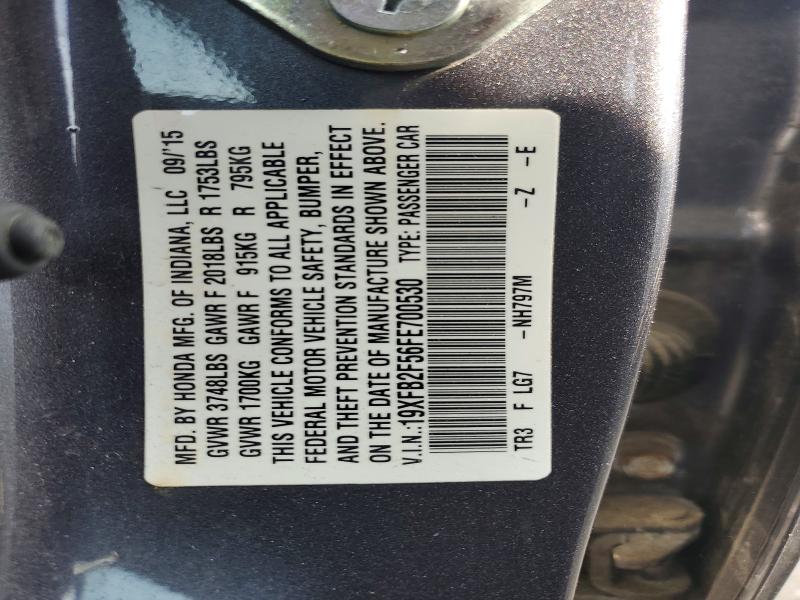 2015 Honda Civic მანქანა იყიდება აუქციონზე, vin: 19XFB2F56FE700530, აუქციონის ნომერი: 56591336