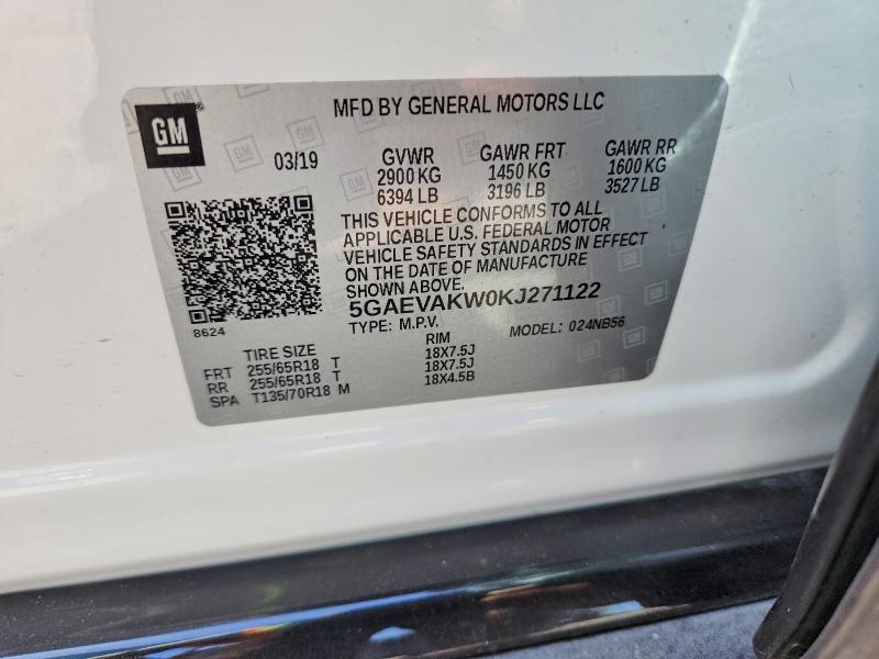 2019 Buick Enclave მანქანა იყიდება აუქციონზე, vin: 5GAEVAKW0KJ271122, აუქციონის ნომერი: 59178646