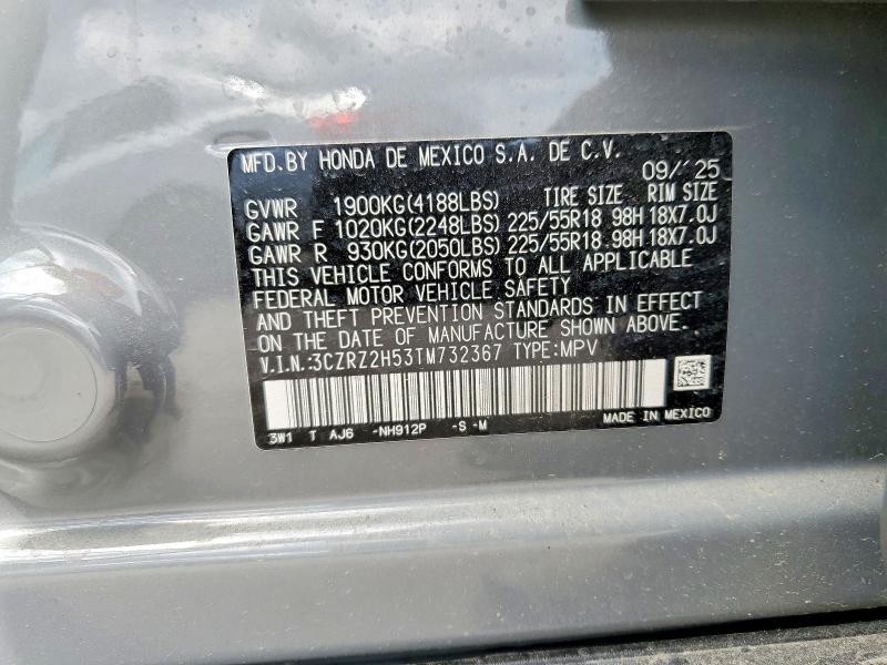 2026 Honda Hr-v მანქანა იყიდება აუქციონზე, vin: 3CZRZ2H53TM732367, აუქციონის ნომერი: 56859466