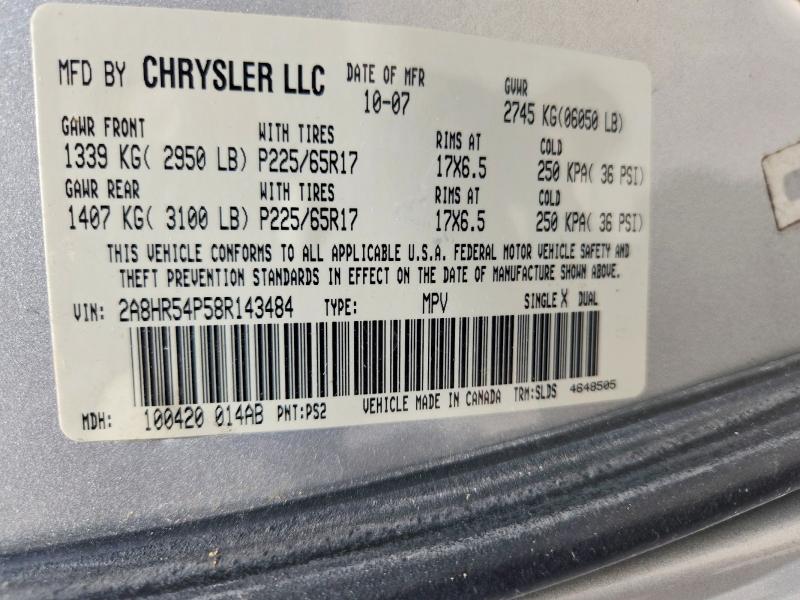 Auction sale of the 2008 Chrysler Town & Country, vin: 2A8HR54P58R143484, lot number: 56640196