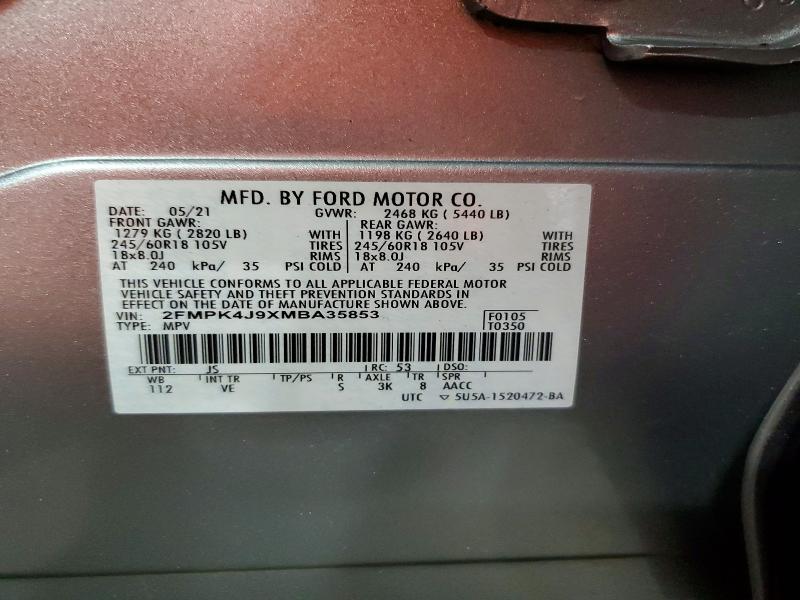 Продаж на аукціоні авто 2021 Ford Edge, vin: 2FMPK4J9XMBA35853, номер лоту: 59242016