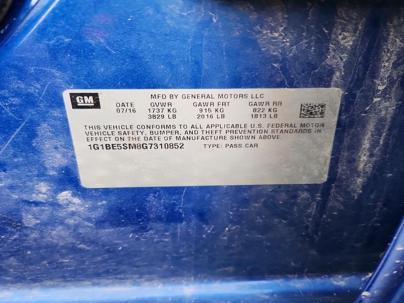 2016 Chevrolet Cruze მანქანა იყიდება აუქციონზე, vin: 1G1BE5SM8G7310852, აუქციონის ნომერი: 57634016