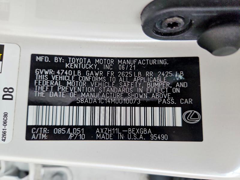 Продаж на аукціоні авто 2021 Lexus Es, vin: 58ADA1C14MU010073, номер лоту: 58790756