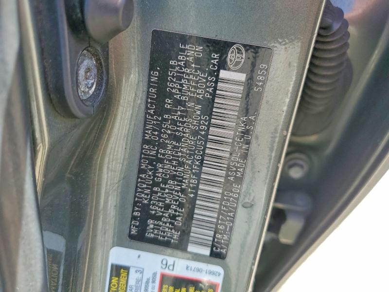 2012 Toyota Camry მანქანა იყიდება აუქციონზე, vin: 4T1BF1FK6CU574925, აუქციონის ნომერი: 56065846