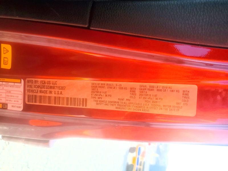 Продаж на аукціоні авто 2021 Jeep Wrangler Unlimited, vin: 1C4HJXEG5MW715387, номер лоту: 57587016