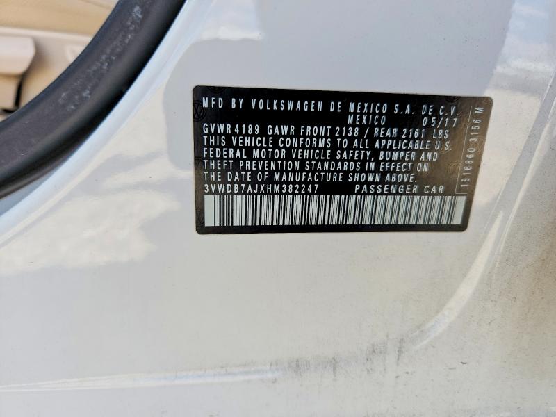 Продажа на аукционе авто 2017 Volkswagen Jetta, vin: 3VWDB7AJXHM382247, номер лота: 58442396