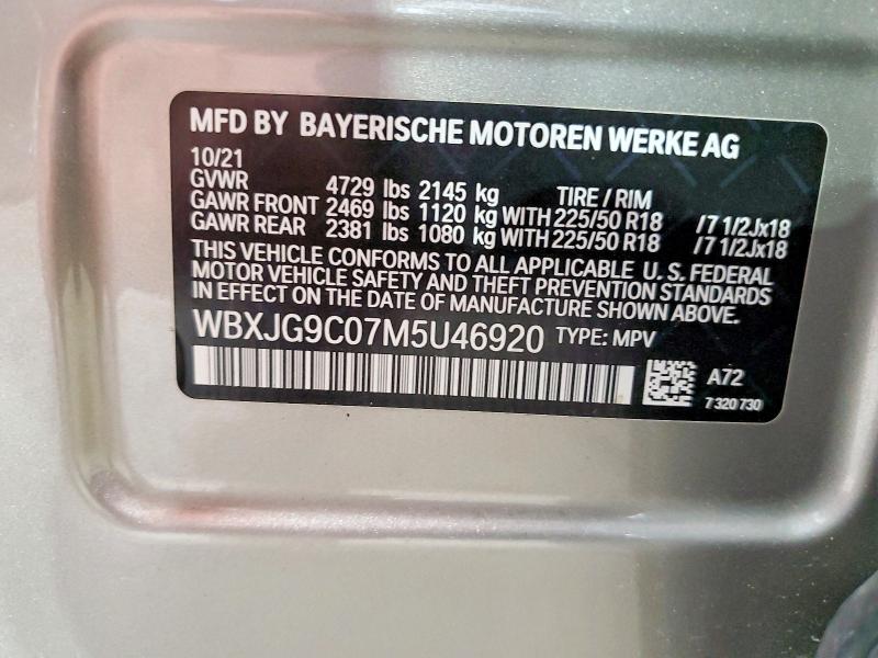 Aukcja sprzedaży 2021 Bmw X1, vin: WBXJG9C07M5U46920, numer aukcji: 85611885